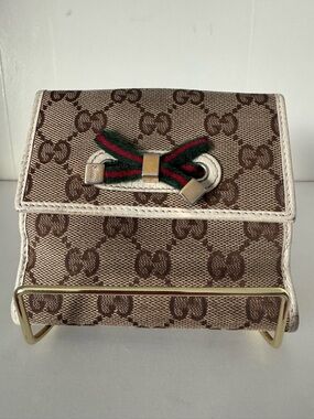 Gucci Compact Princy Wallet with Sherry Line Ribbon Bow GG monogram canvas